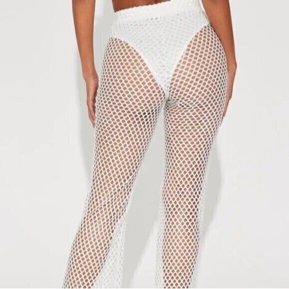 White‎ Fishnet High Rise Flare Cover Up Pant Size M RefM012 - Picture 1 of 6